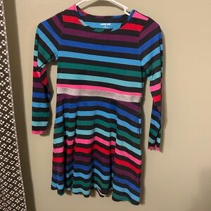 10/12 Lands' End Rainbow Striped Kids Pocket Dress